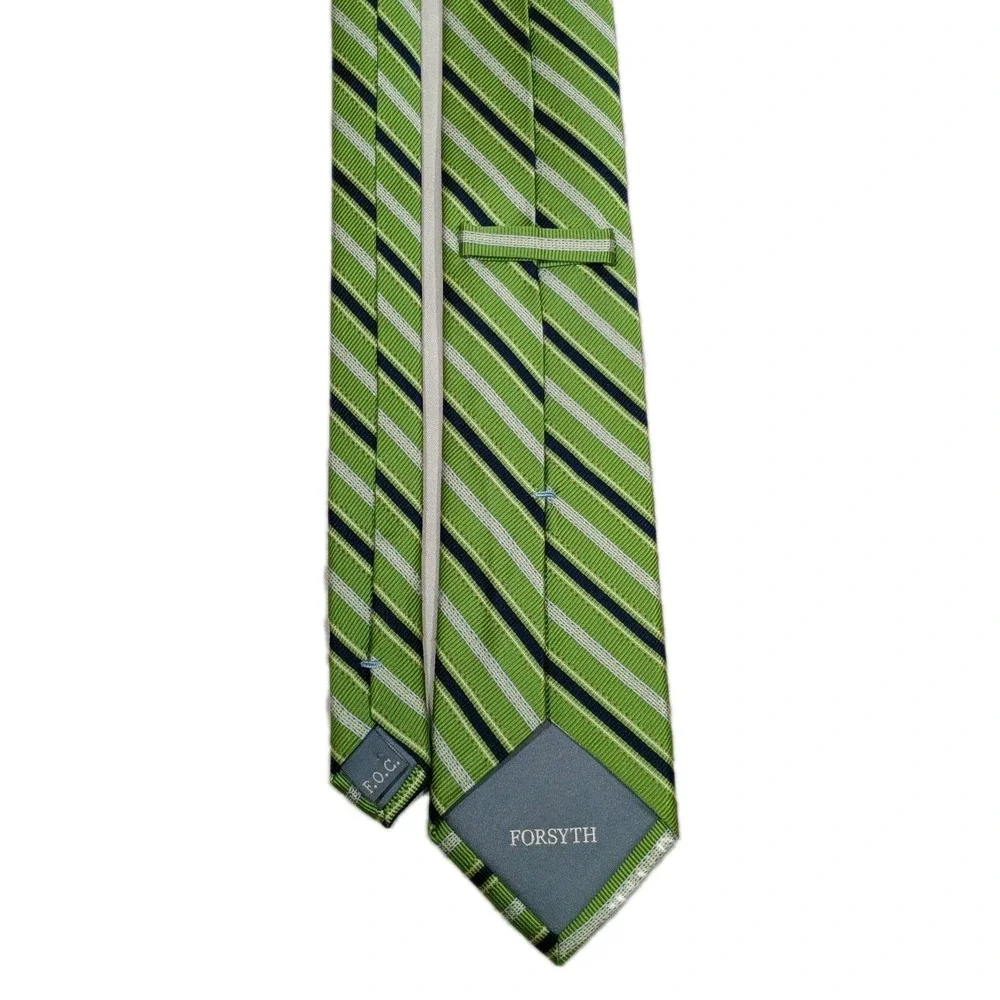 Forsyth Men's Silk‎ Tie Green Navy Striped Preppy Academia University Office
